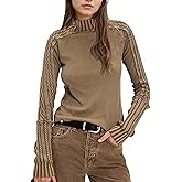 Fameetor Women Cable Knit Sweaters Mock Neck Long Sleeve Waffle Knit Pullovers Shirts Casual Jumper Tops Fall Winter Clothes