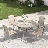 VICLLAX Patio Table and Chair Set of 4, All Weather Metal Round Outdoor Dining Furniture Set-40.6" Round Outdoor Table and Chairs, Sandshell Tabletop
