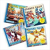 BulbaCraft 4Pcs Sticker Paint Books - Sticker Books by Number with Superheroes, Sports, Vehicles and Adventures - Coloring Activity