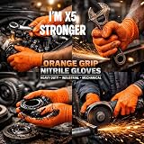100 Heavy Duty Orange Nitrile Gloves 8.5 mil LARGE Diamond Texture view 2