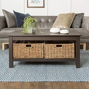 WE Furniture AZ40MSTES Rustic Wood Rectangle Coffee Accent Table Storage Baskets Living Room, 40 Inch, Espresso