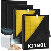 2 Pack KJ190L Replacement Filter Compatible with MOOKA KJ190L Air Purifier | 3 Stage Filtration for Pollen Dust,2 High-Efficiency Filters &amp; 4 Washable Activated Carbon PreFilters for Pets