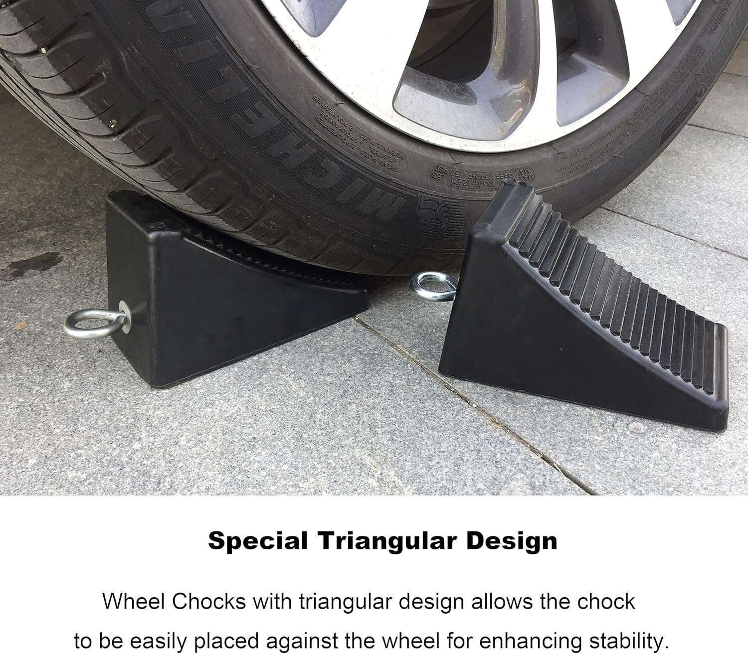 Camper Truck Car and ATV 2 Pack Orange Rubber Heavy Duty Vehicle Chocks with Eyebolt for Travel