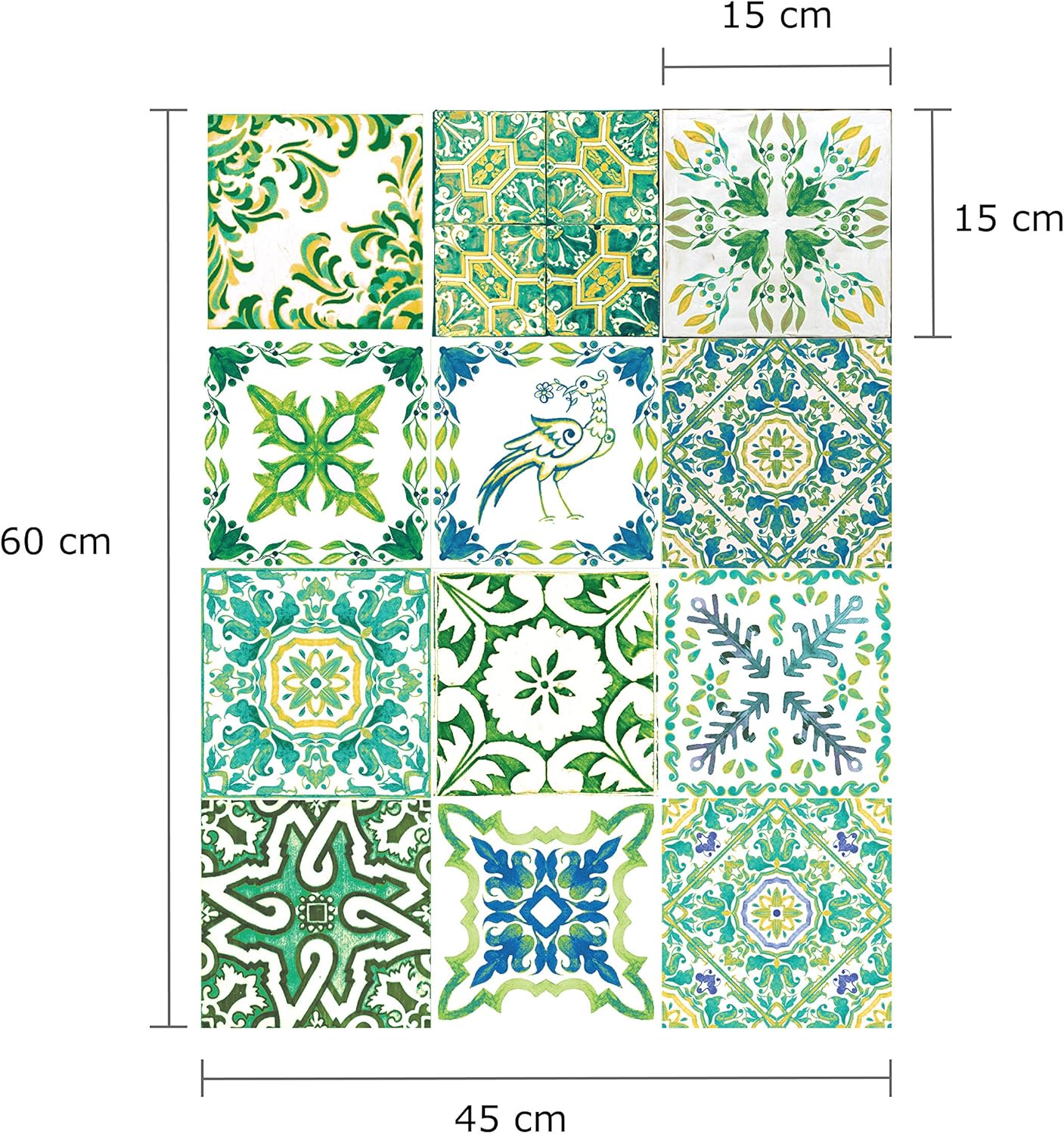 WALPLUS 96 Pcs 15cm (6") Turkish Green Mosaic Tile Stickers - Image 4