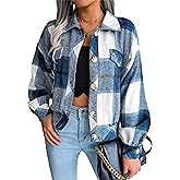 Zontroldy Womens Fashion Cropped Corduroy Plaid Shacket Jacket Button Down Long Sleeve Crop Shirts Jackets Tops