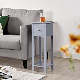 Yaheetech Slim Bedside Table with 1 Drawer, Gray, 25x25x70 cm view 5