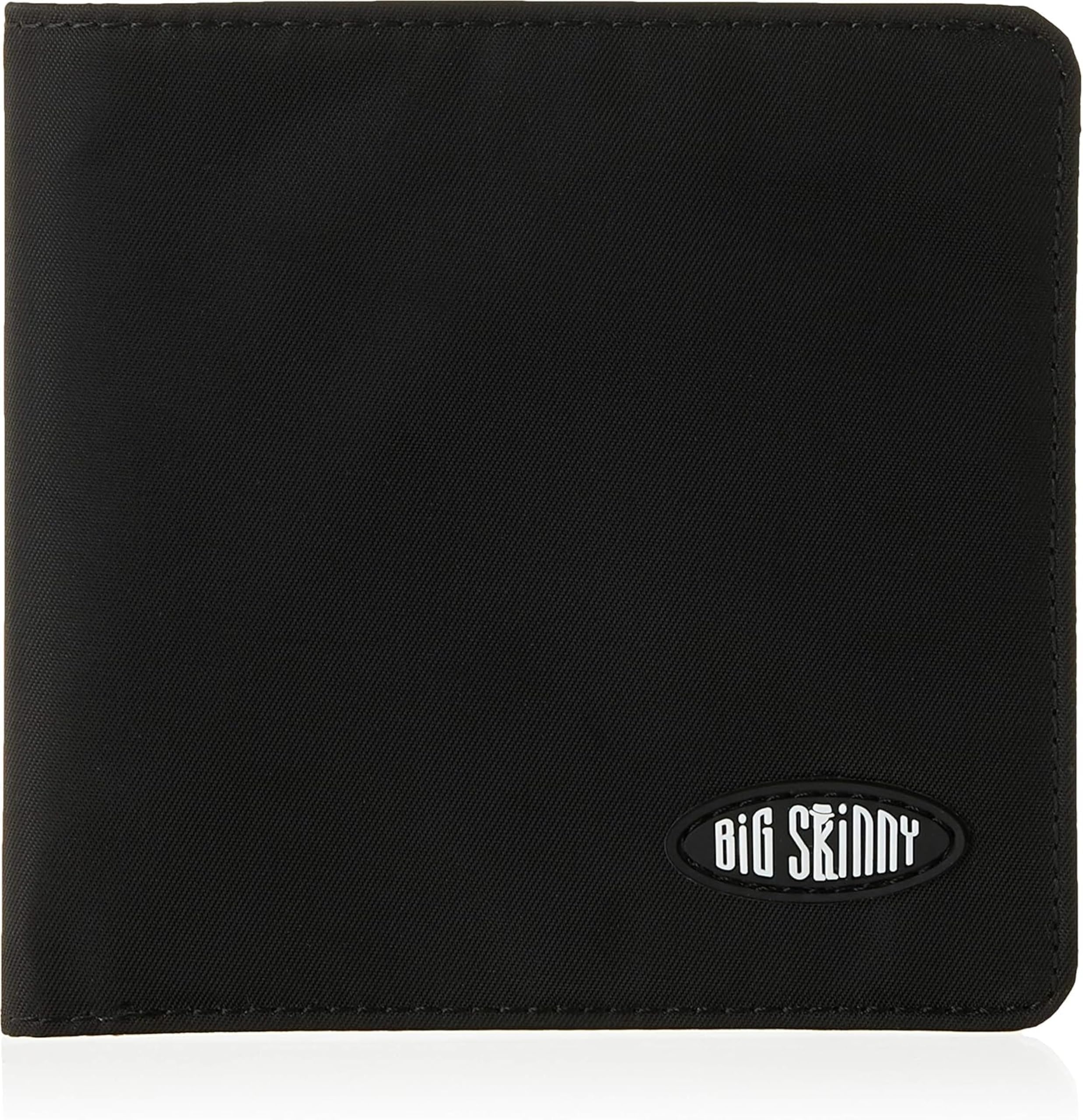 Big Skinny Men's World Bi-Fold Slim Wallet with Zippered Pocket, Holds Up to 35 Cards, Black