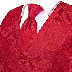 Dubulle Mens Suit Vest Tie Set Chinese Red Paisley
