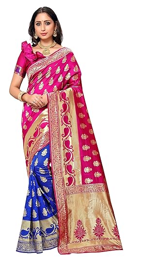Women's Silk Jacquard Half And Half Saree With Blosue Piece