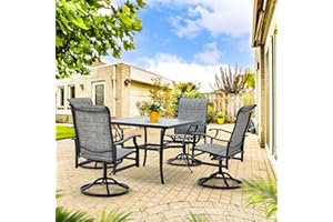 RICHRYCE Patio Dining Set for 4, Outdoor Dining Set with 4 Piece Swivel Rocking Patio Chairs, 1 Piece Metal Dining Table with 2'' Umbrella Hole, Patio Furniture Set for Backyard Front Porch Pool Deck Grey