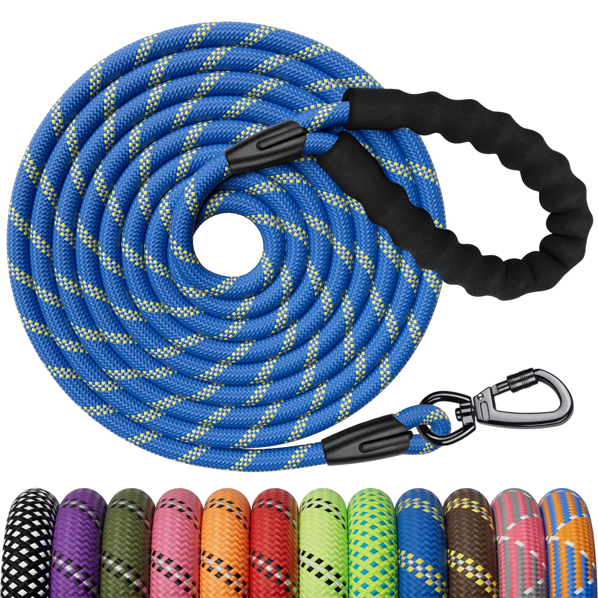 Kdsvakd Rope Dog Lead, Strong Dog Lead With Swivel Lockable Hook And Soft Padded Handle, Durable Dog Leash For Puppy, Small, Medium, Large Dog Camping Walking (Blue, 50ft)