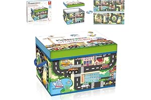 PicassoTiles Magnet Tile Toy Organizer Foldable City Theme Storage Bin Box with Lid and Handles Magnetic Tiles Building Blocks STEM Educational Pretend Play Playroom Toys Toddler Kids Ages 3 Up PTA33