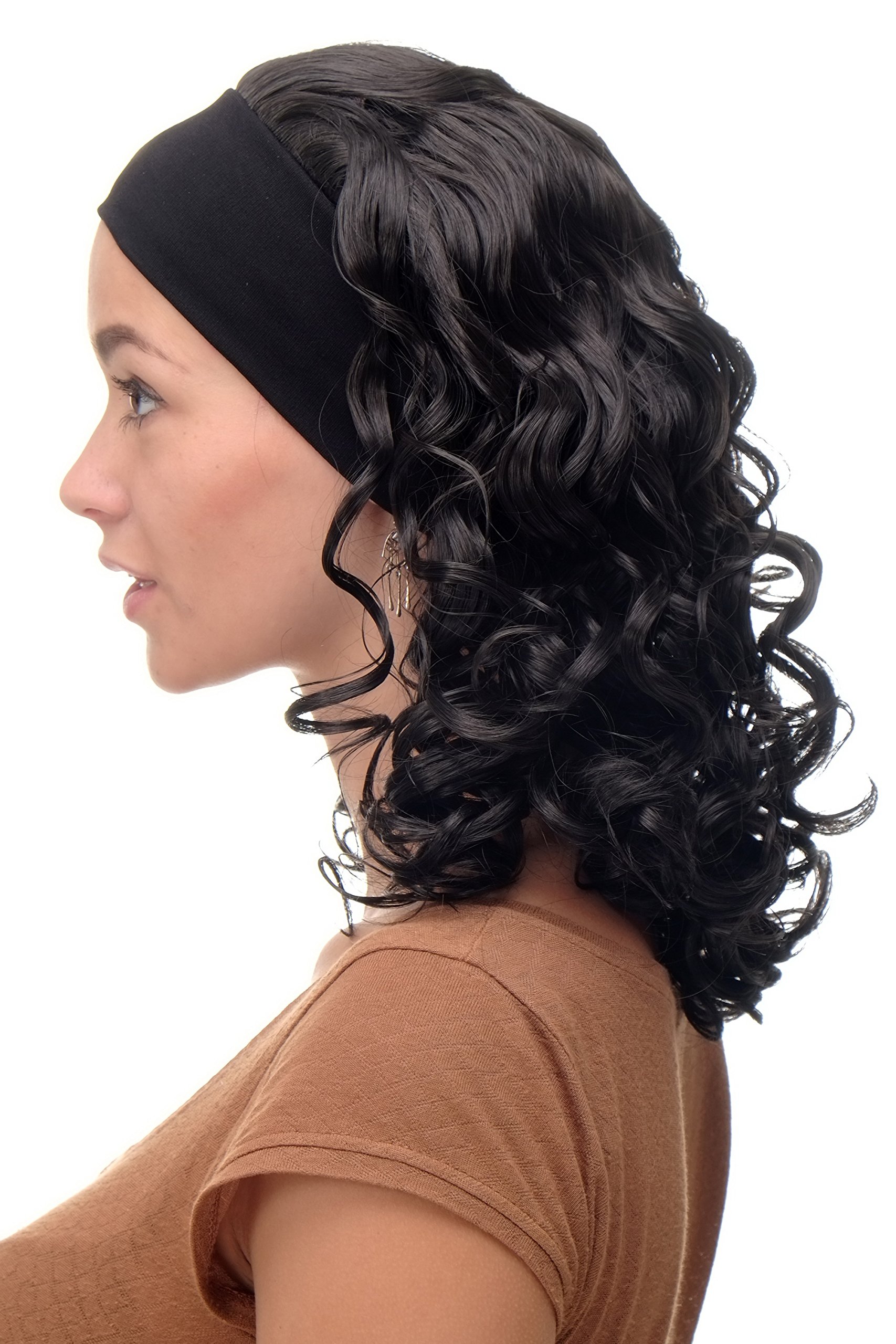 WIG ME UP - BRO-704-3 Lady Quality Wig fixed black head band shoulder length very voluminous curled dark brown