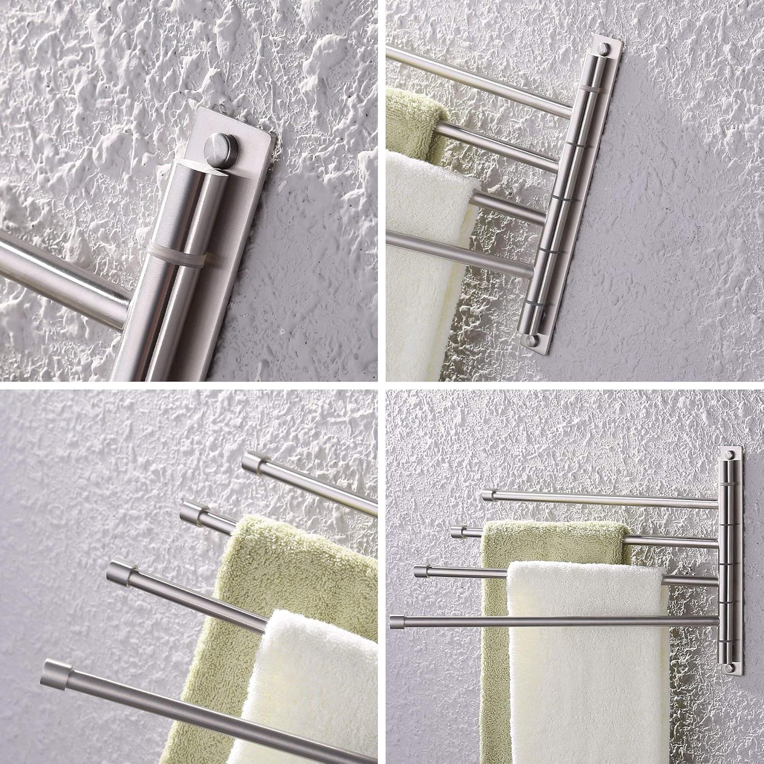 KES Swivel Towel Bar SUS 304 Stainless Steel 4-Arm Bathroom Swing Hanger Towel Rack Holder Storage Organizer Space Saving Wall Mount Brushed Finish, A2102S4-2 - - 