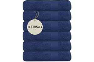 TEXCRAFT Bath Towels Set of 6 – 100% Cotton Terry – 24" x 48" – Quick Dry, Soft & Highly Absorbent – Navy Blue Towels for Bathroom, Gym, Spa, Pool & Daily Use