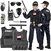 Luucio SWAT Police Officer Costume for Kids, Police Costume for kids, with SWAT Costume, SWAT Vest, Halloween Costume for Boys, Role Play Kit for Boys Girls