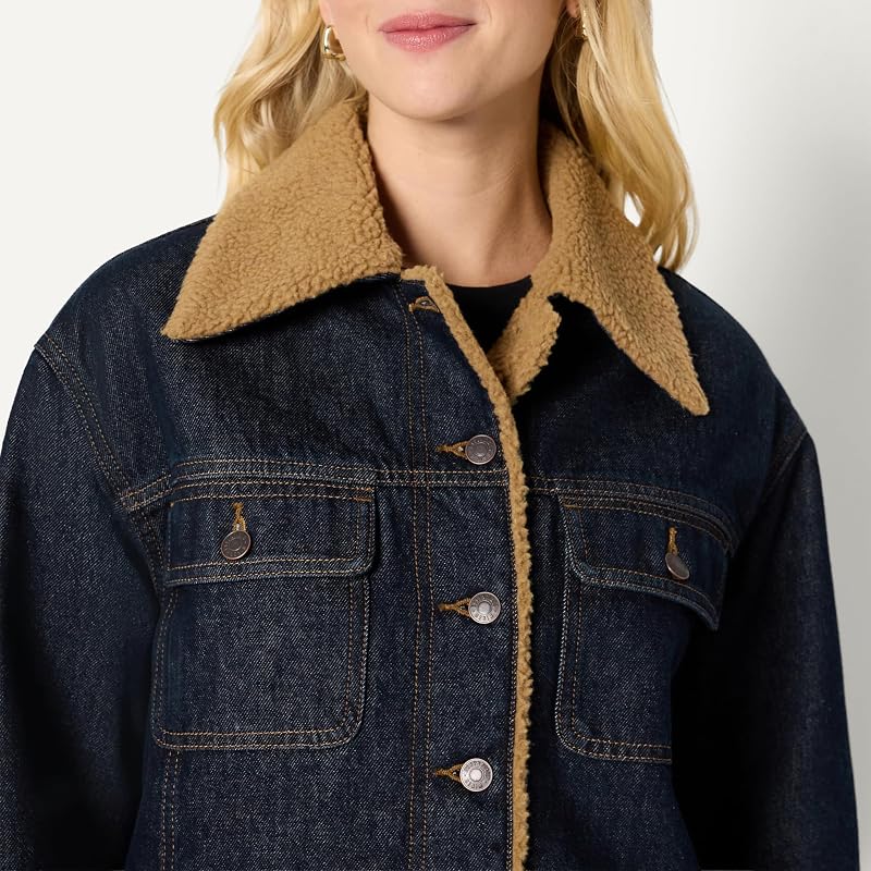 Giacca di Jeans Oversize Imbottita da Donna con Fodera in Montone Sintetico Donna, Risciacquo, M