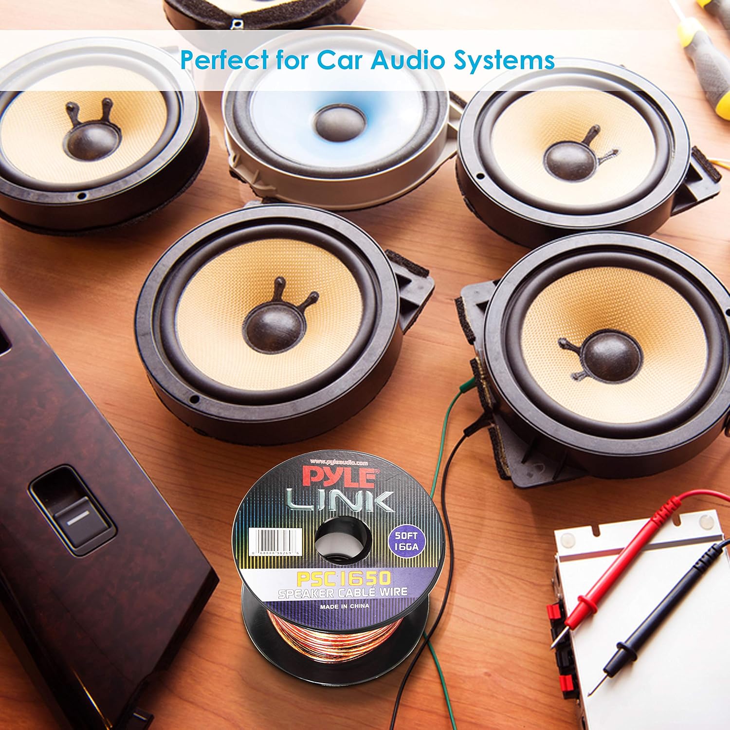 Pyle PSC1650 50ft 16 Gauge Speaker Wire - Copper Cable In Spool for connecting Audio Stereo to Amplifier, Surround Sound System, TV Home Theater and Car Stereo, 50 Feet: Home Audio & Theater