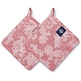 Pot Holders for Kitchen | Heat Resistant Pads | Set of 2 | Hot Dish Holder Sets | 8x8 in |for Cooking, Baking, Grilling, Microwave & BBQ, Chambray Red by Encasa XO