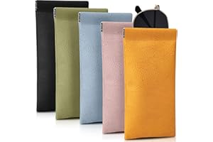 VZZNN 5 Packs Glasses Case,Soft Eyeglass Case Portable Squeeze Top Leather Glasses Case anti-scratch Eyeglass Case For Women Men
