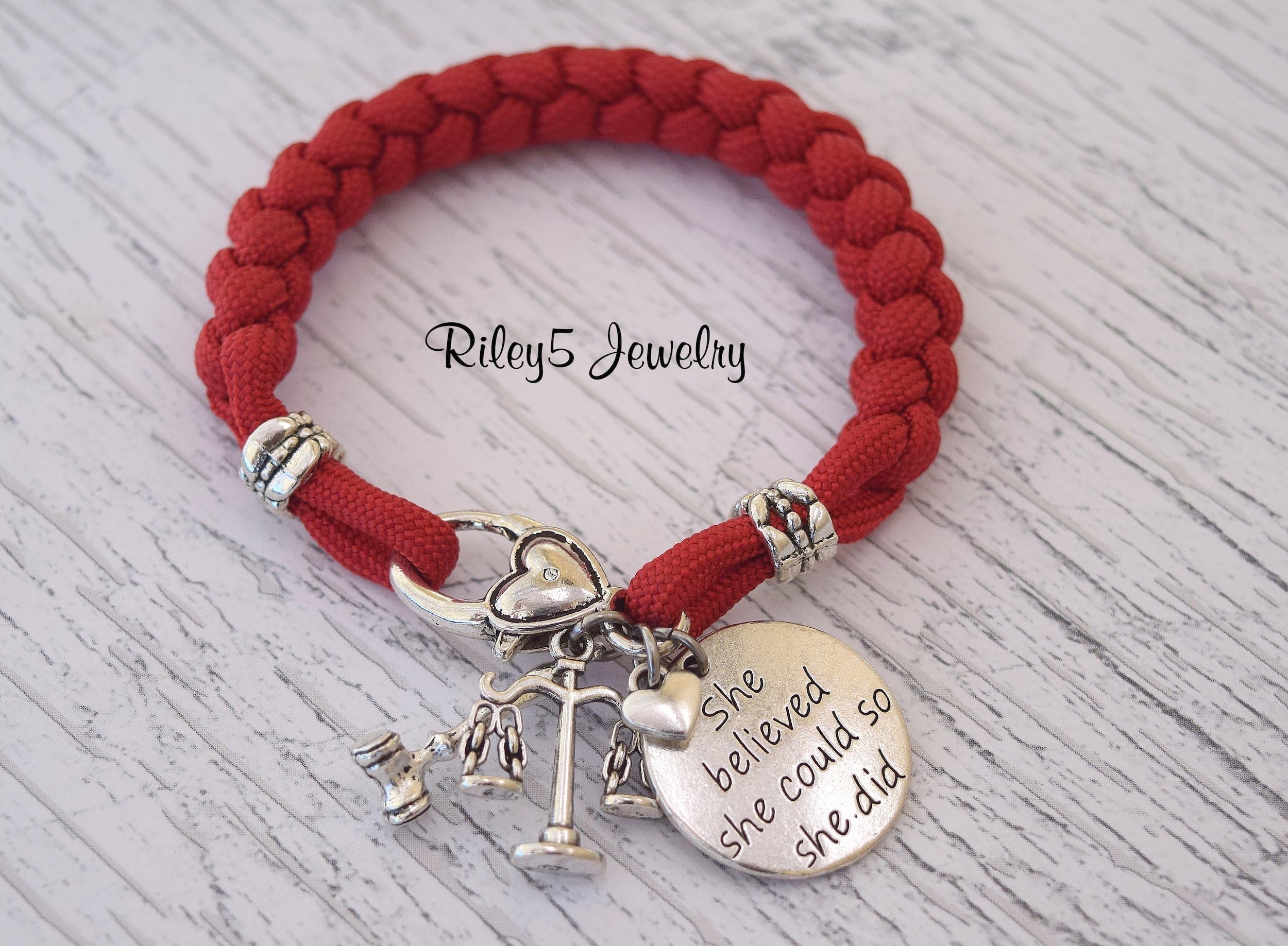 She believed she could so she did Gavel and Scales of Justice paracord bracelet - Law bracelet - Lawyer Jewelry - Law Student - graduation
