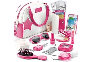 STAR PRINCESS Play Purse for Girls and Toddlers - Little Girls Toys Pretend Play Accessories: Toy Phone, Wallet, Credit Cards, Keys, Pretend Makeup for Role Playing Toys for Girls Ages 3 4 5 6 7 8 Years and Up