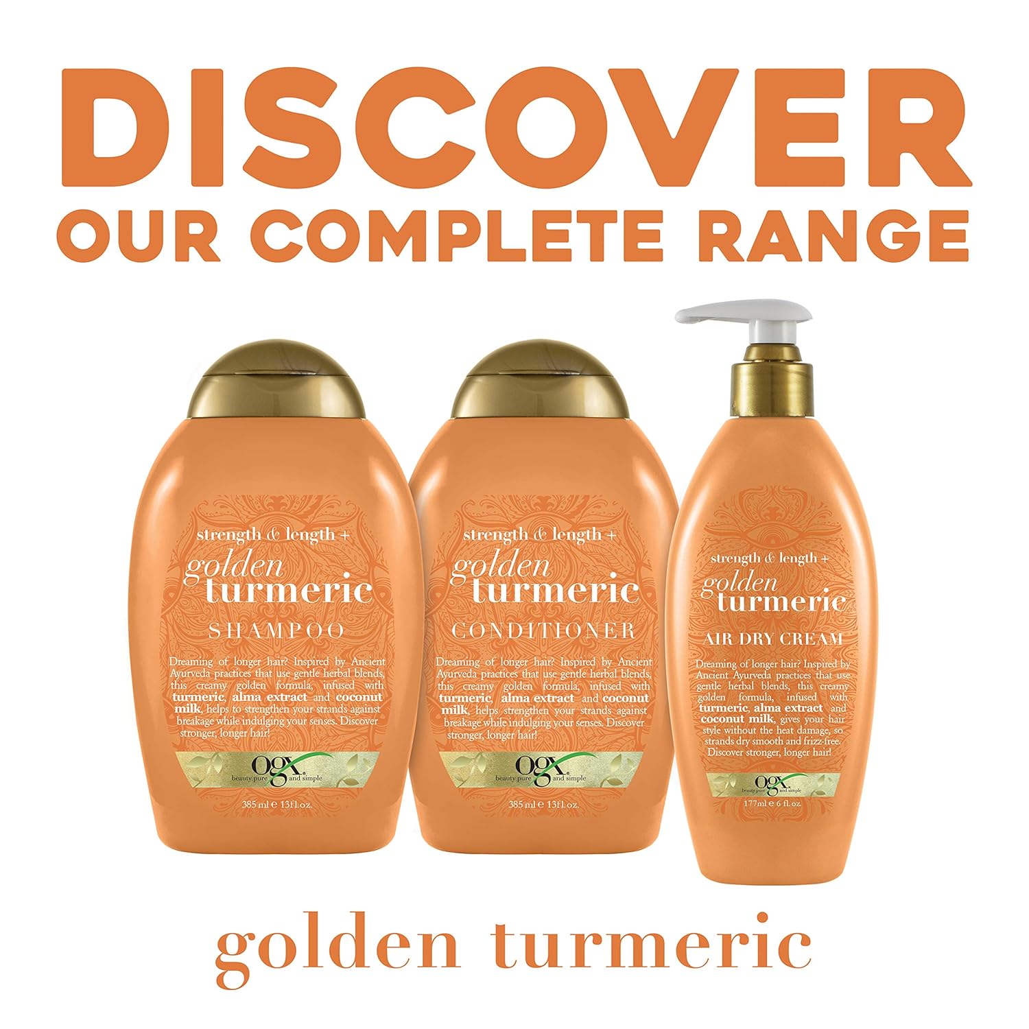 OGX Strength & Length + Golden Turmeric Anti-Frizz Air Dry Hair Cream with Coconut Milk to Nourish Hair, Leave-In Moisturizing Hair Treatment to Smooth Frizzy Hair, 6 oz: Beauty
