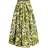 HongyuAmy Women's African Print Long Skirt Kente Wax Maxi Skirts with Pockets Head Wrap Set