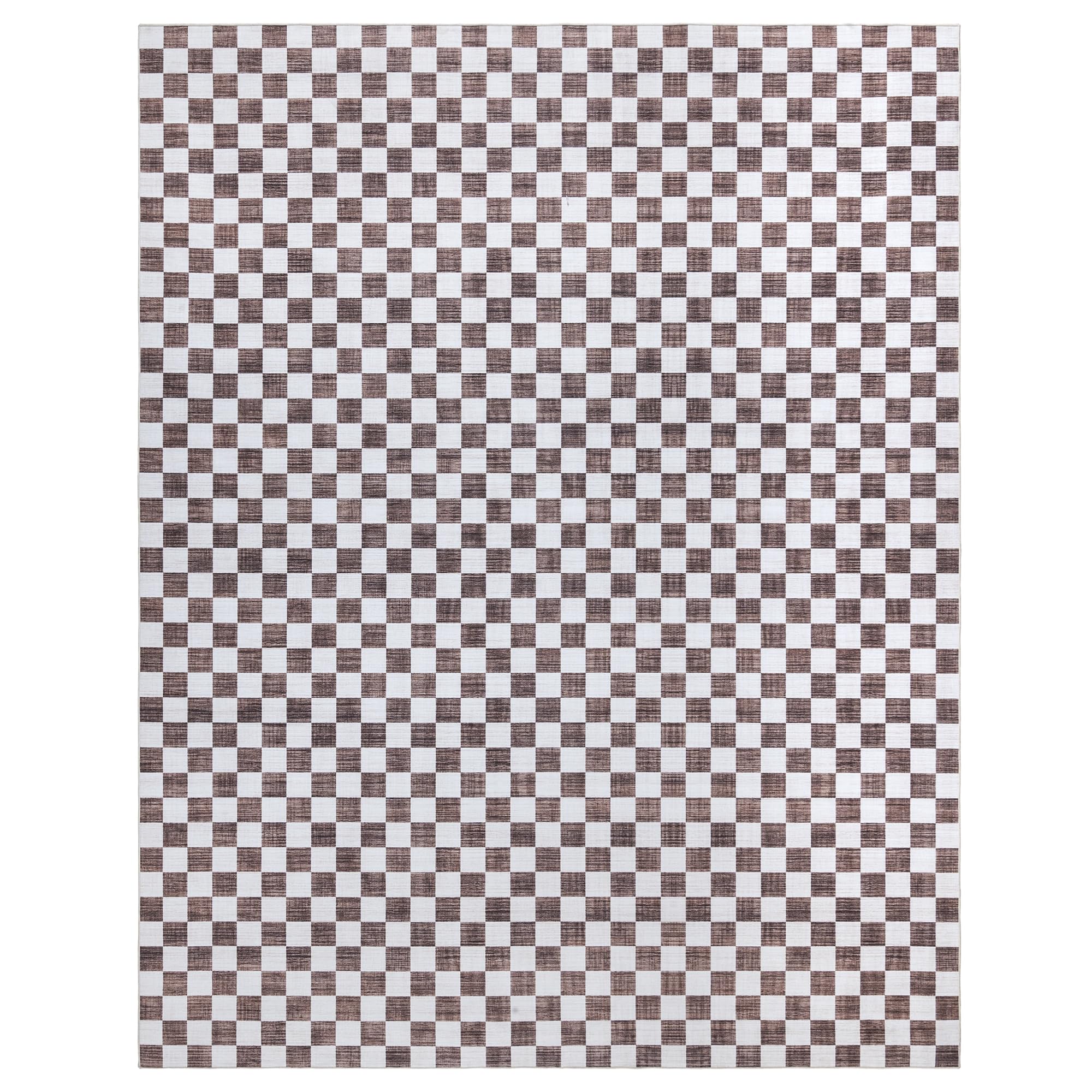 Gertmenian Indoor Boho Area Rug - 9x13 Extra Large, Non Slip, Super Strong, Ideal for High Traffic Areas in Bedroom, Living Room, Kitchen - Checker, Brown/Ivory, 28627 Image