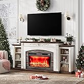 80" Electric Fireplace with Mantel, Fireplace TV Stand for TVs Up to 90",Modern Entertainment Center with Realistic Stacked Stone Surround,Wooden Carved Decorative Mantel, Ideal for Living Room