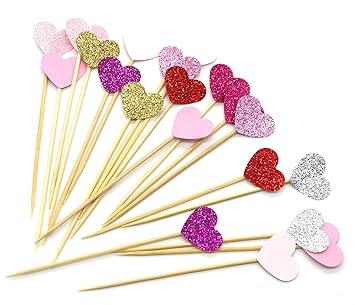 putwo 20 Zählt 6 Farben Pfirsich Herz Kuchen Dekoration Party Supplies Cupcake Topper – 7 Farben