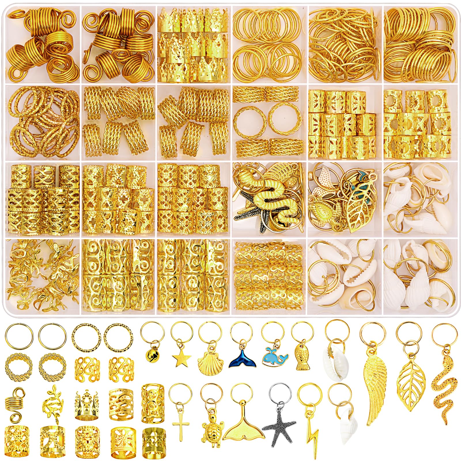 Photo 1 of 314 Pcs Hair Jewelry for Women Loc Jewelry for Hair Dreadlocks, Aluminum Gold Hair Charm for Braids, Dreadlock Accessories Hairs Decoration with Ring Cuffs Charms for Hairs Braids Accessories