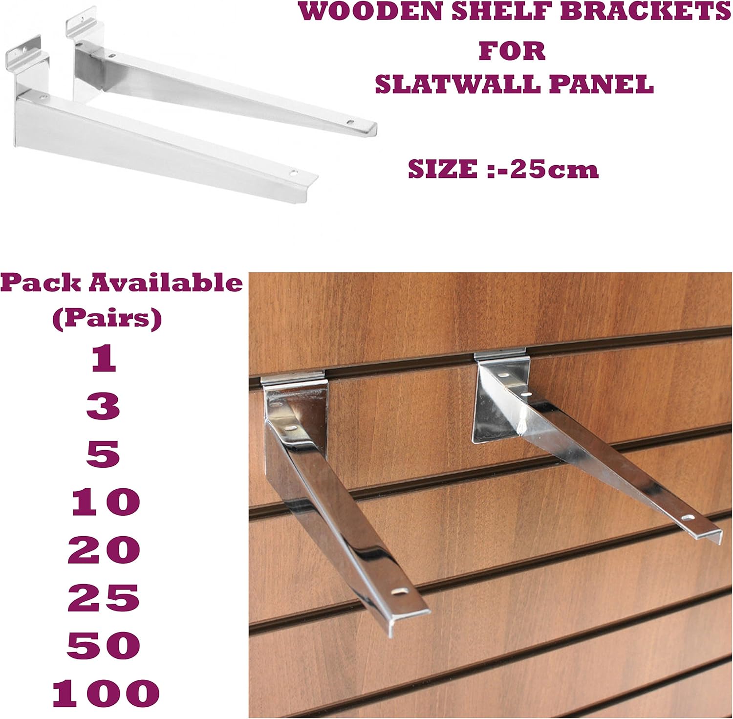 NEW 25cm SLATWALL WOODEN SHELF BRACKETS (pair) HEAVY DUTY FOR SHOP