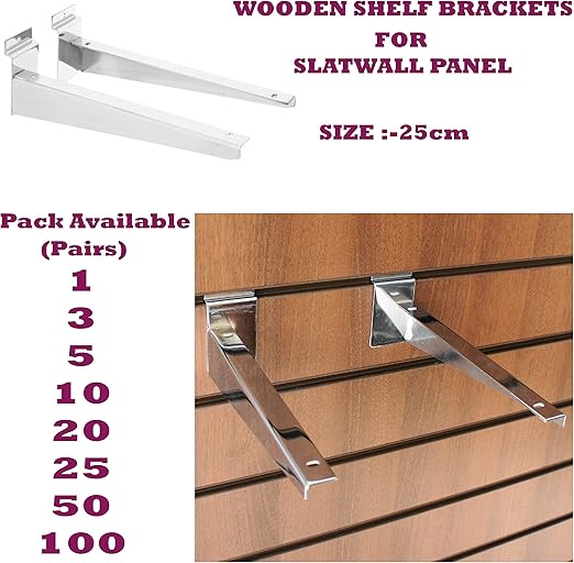 NEW 25cm SLATWALL WOODEN SHELF BRACKETS (pair) HEAVY DUTY FOR SHOP