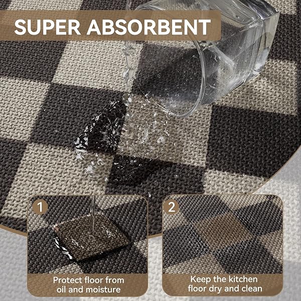 YDKGL KITCHEN MATS FOR FLOOR, SUPER ABSORBENT KITCHEN RUGS NON SLIP WASHABLE, LINEN-LOOK WOVEN CUSHION KITCHEN RUNNER RUG, KITCHEN SINK STANDING MAT, BLACK BEIGE CHECKERED 17″X30″