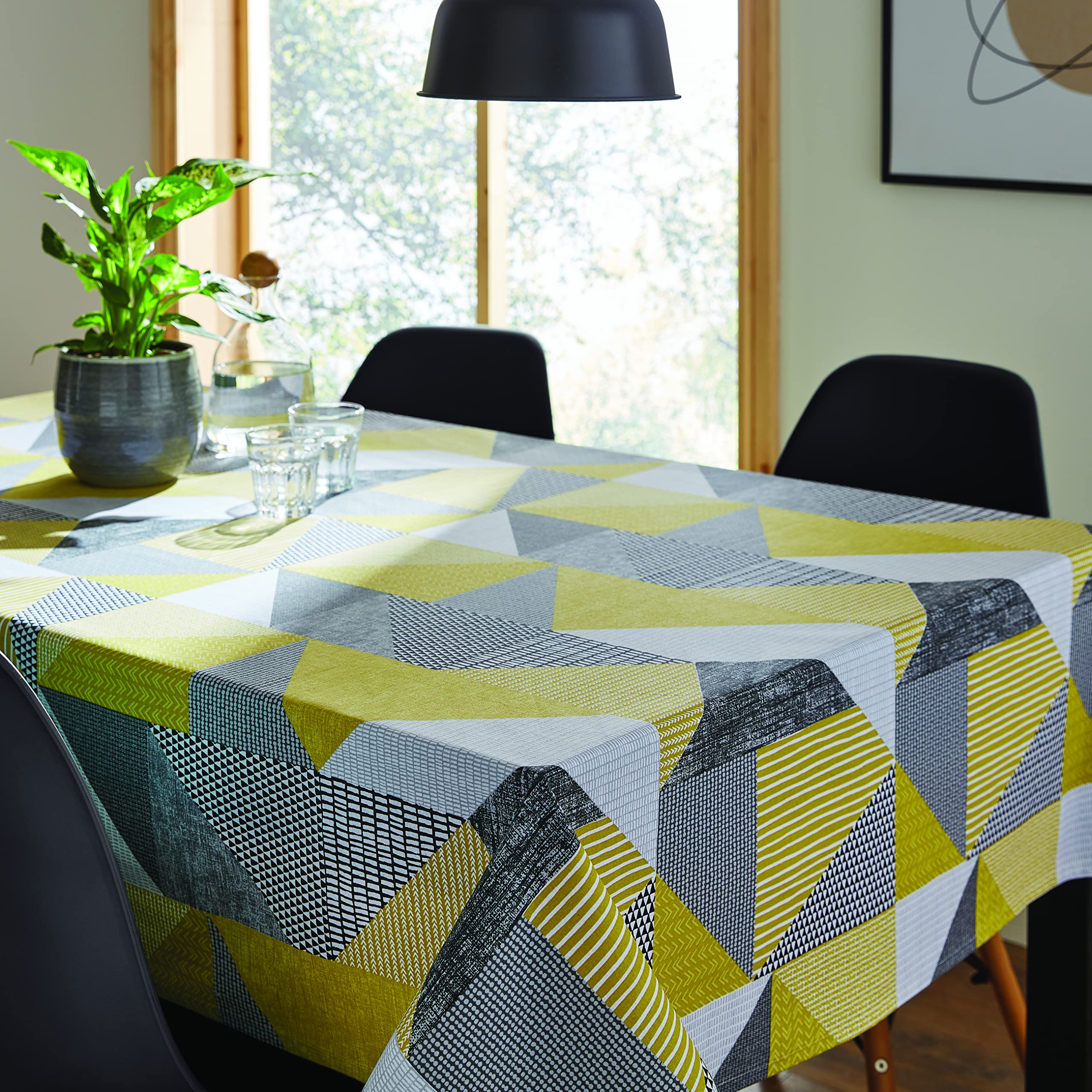 Catherine Lansfield Larsson Geo 137x178cm Wipe Clean Cotton Table Cloth Ochre