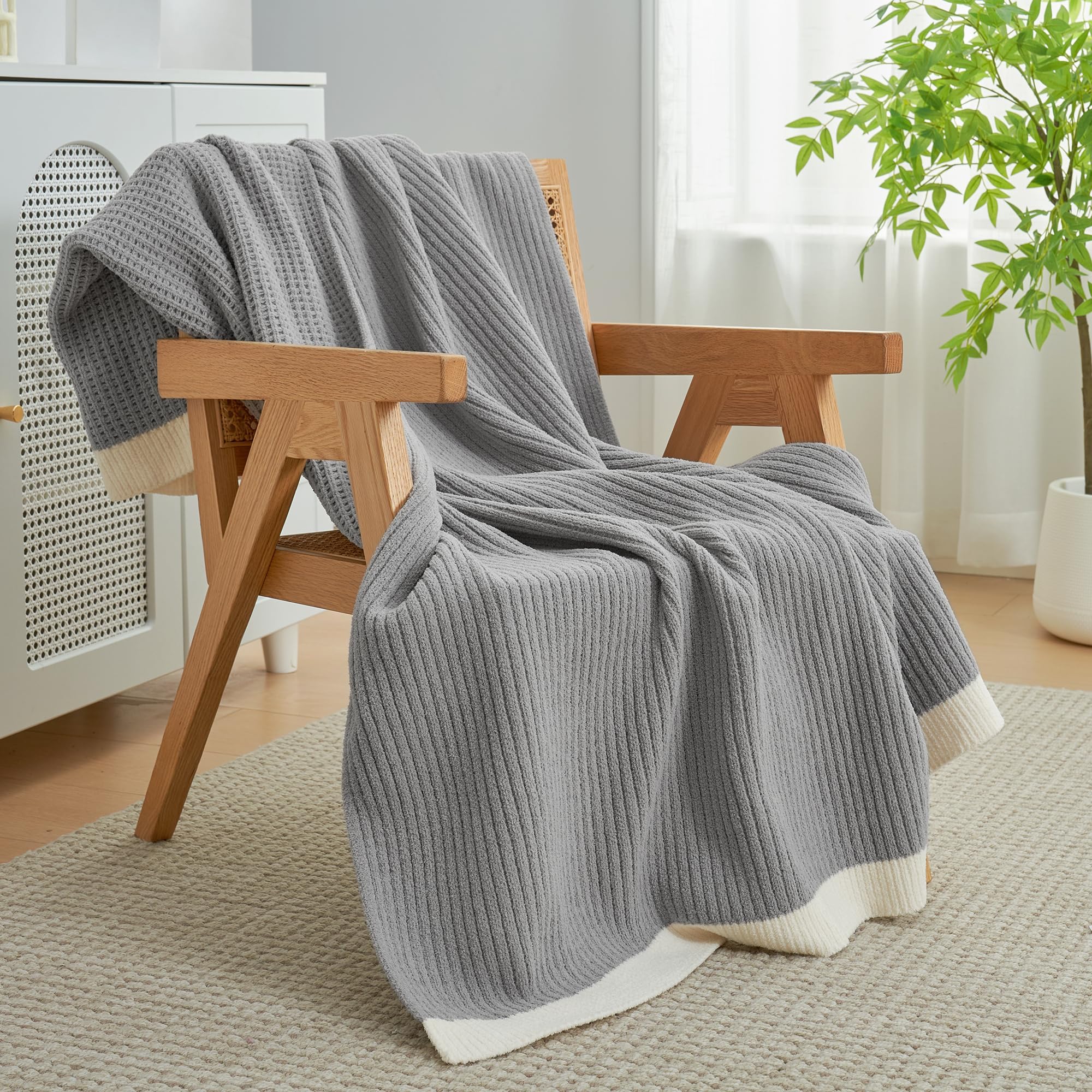 Photo 1 of Amelie Home Waffle Throw Blanket for Couch, Soft Cozy Chenille Knit Blanket Warm Decorative Throw for Sofa, 50"x60", Grey