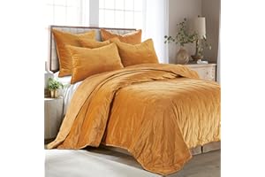 Levtex Home - Calabria King/Cal King Quilt - Ochre - Velvet - Dot Stitch Quilting - Quilt Size 106 x 92 in. - Polyester Velvet