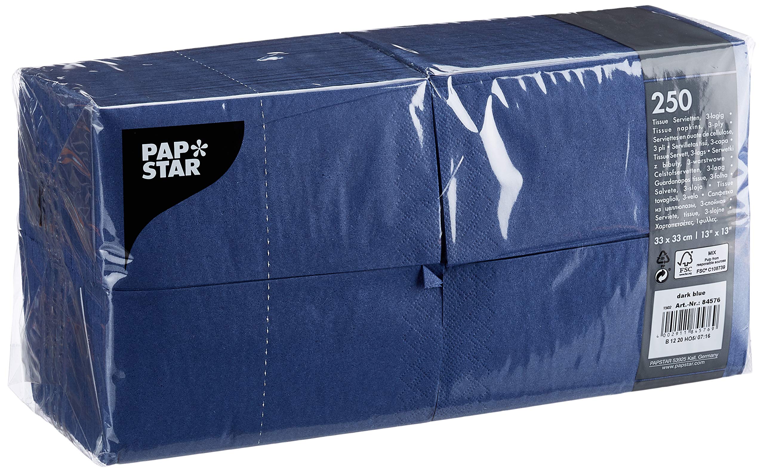 PAPSTAR 84576 250 x napkins 3-ply with 1/8 fold 33 x 33 cm, dark blue