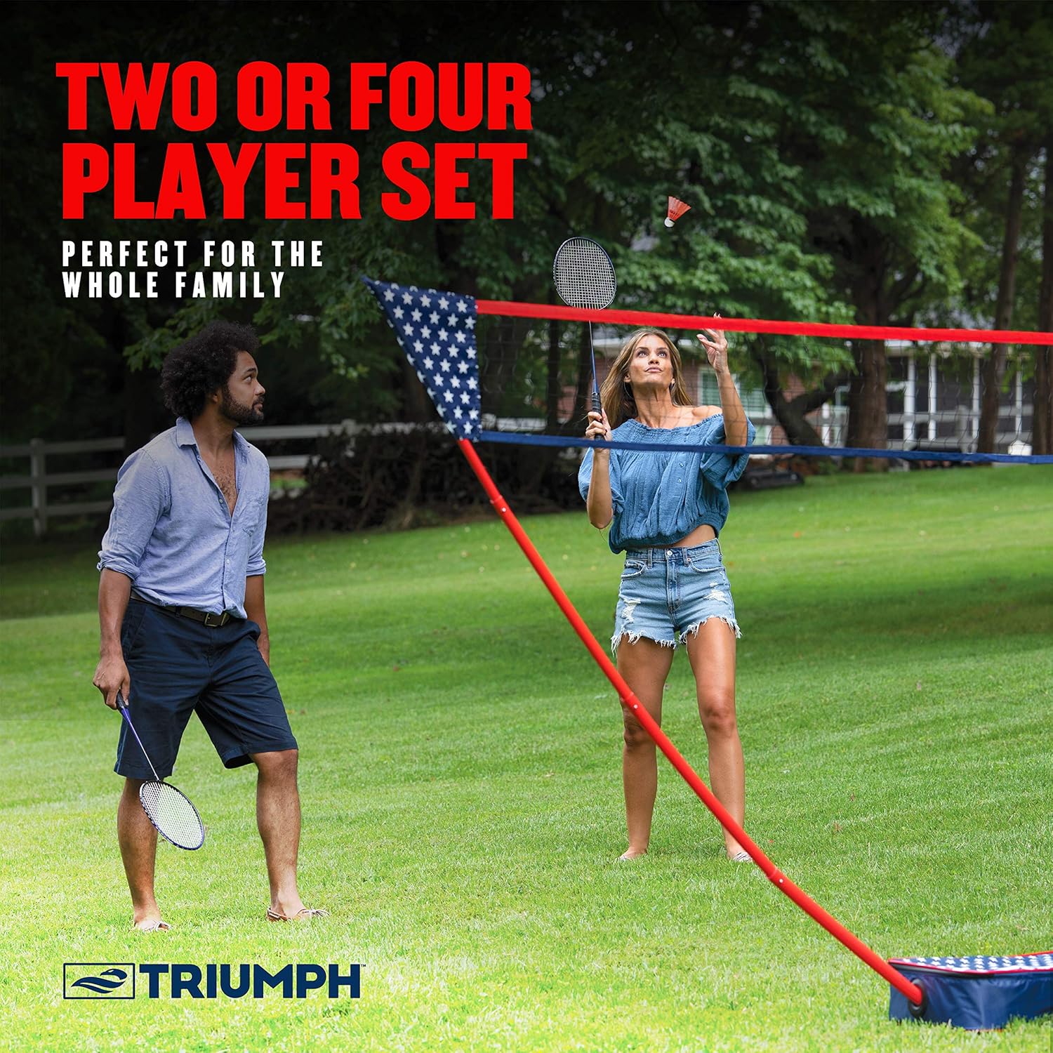 Triumph Sports Patriotic Portable Badminton Set with Freestanding Base Sets Up on Any Surface in Seconds – No Tools or Stakes Required, Multi : Sports & Outdoors