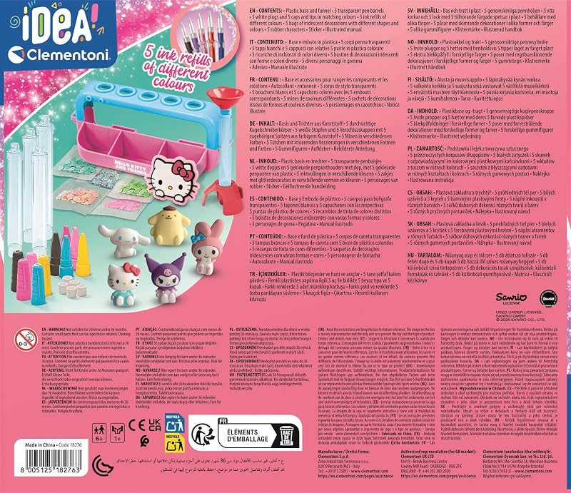Idea - Laboratorio delle Penne Hello Kitty, Kit Creativo per Bambini 6+ Anni, con 25+ Accessori e 5 Penne Personalizzabili con Personaggi, Lingua Italiana, 18276
