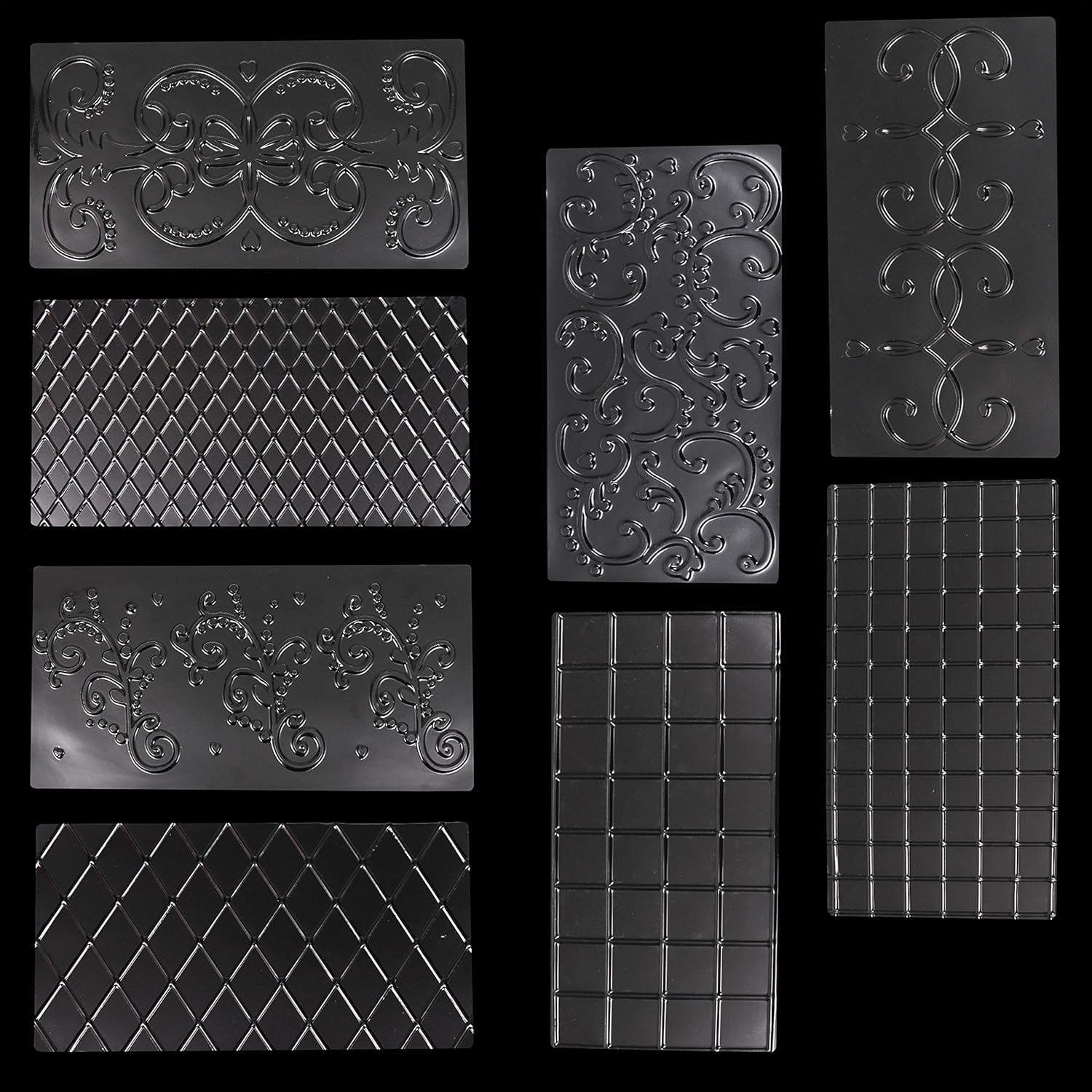 4 Floral Design Icing Clear Plastic Cake Imprint Mat 2 Diamond 12 x 6.3 Inches Continuous