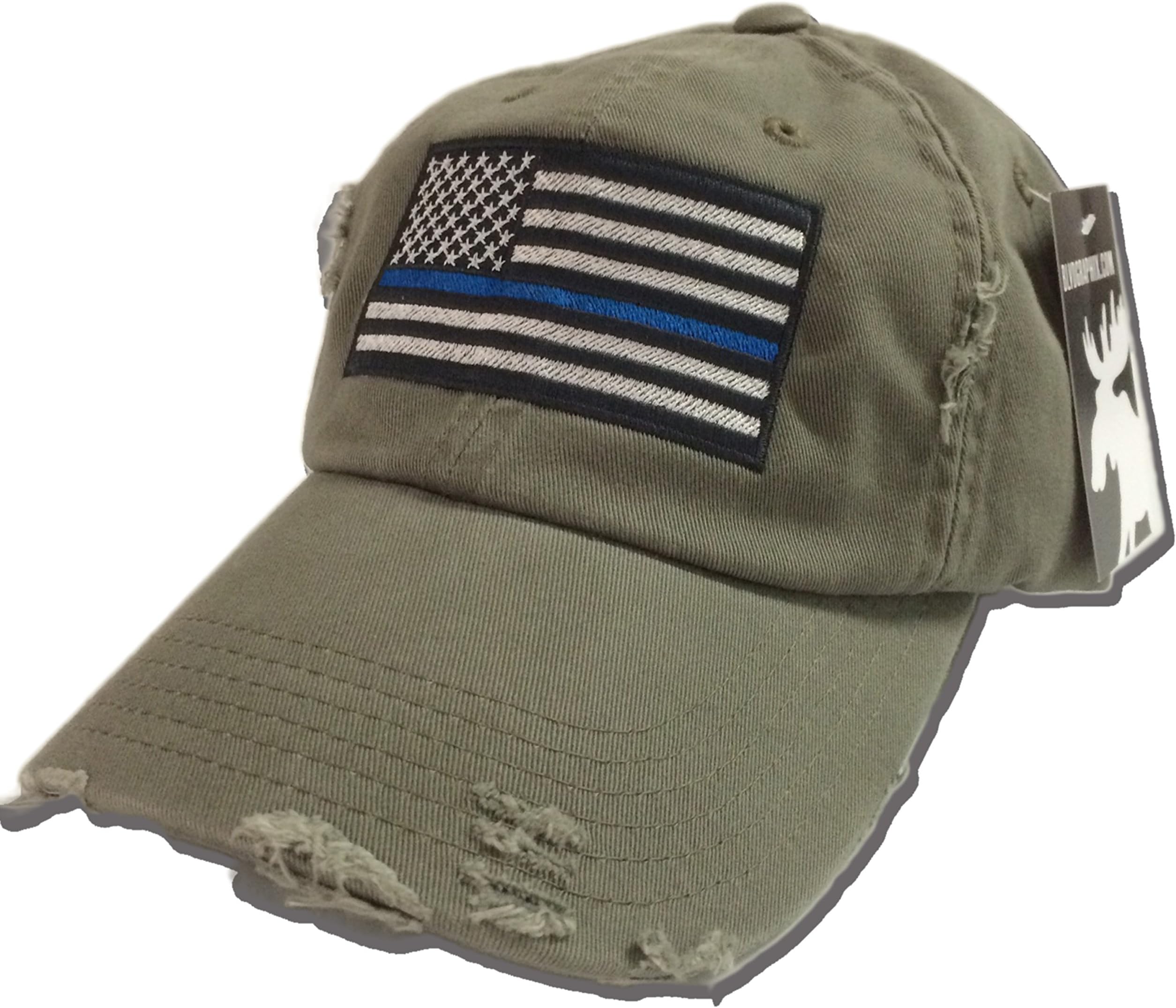 BlvdNorth Thin Blue Line Leo American Flag Hat/Cap Olive Green
