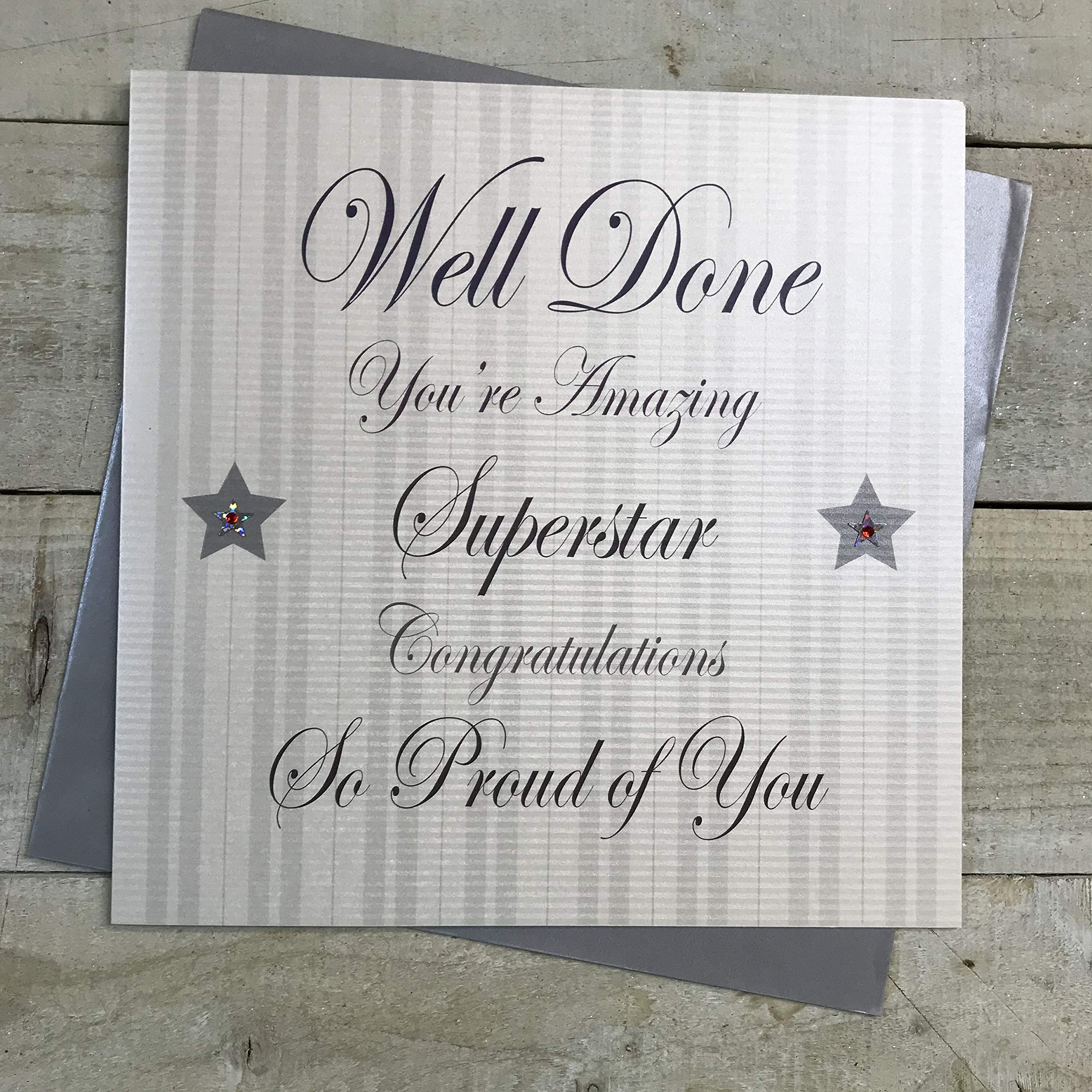 white cotton cards Large Well Done You're Amazing Superstar Congratulations so proud of you Hand Decorated Well Done Card, XPD21