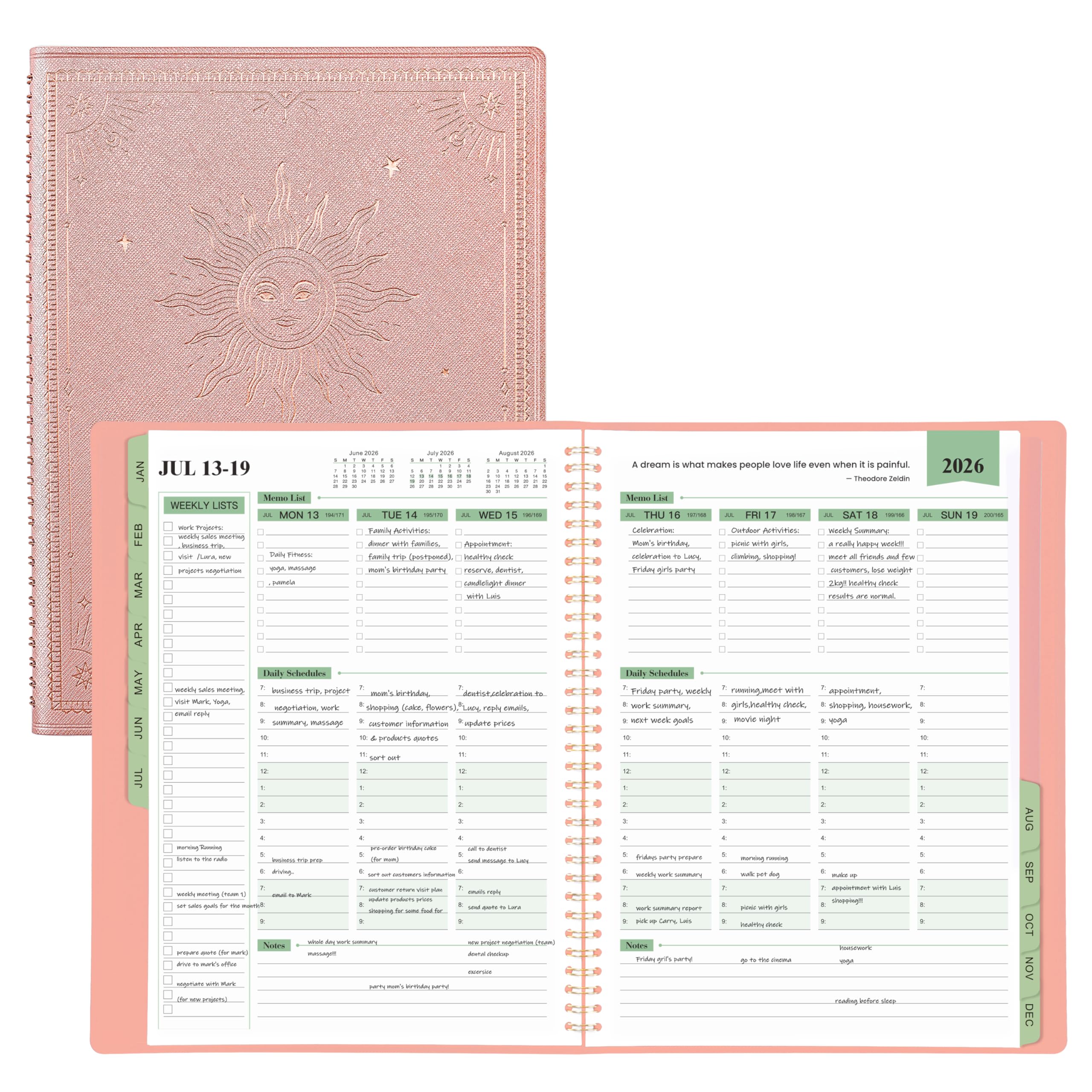 Photo 1 of 2026 Planner - Business Planner, 3-Tier Schedule Planner Notepad, JAN 2026 - DEC 2026 Appointment Book, 8.74" x 11.38", 60 Minutes Intervals + Monthly Tabs + Leather Cover + Pocket - Rose Golden