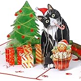 Funny Cat Christmas Pop Up Card – Cute 3D Black Tuxedo Cat Holiday Card with Envelope, Unique Christmas Card from Cat for Cat Lovers