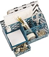 EXERZ Desk Organiser Mesh Desk Tidy Caddy 7 Compartments Aegean Blue view 7