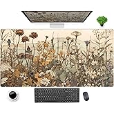 Pastel Wildflower Botanical Floral Desk Mat XXL Large Gaming Mouse Pad, Cute Nature Plant Flower Desk Pad Computer Mat 31.5x15.75 in, Laptop Keyboard and Mouse Mat Desktop Decor for Women