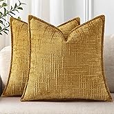 decorUhome Chenille Throw Pillow Covers 18x18 Set of 2, Thick Textured Slubby Neutral Decorative Pillow Covers with Elegant Design for Couch, Sofa, Living Room, Mustard Yellow