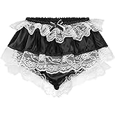 Satini Frilly Lace Sissy Ruffled French Knickers Briefs Lingerie Silky Satin Underwear Panties